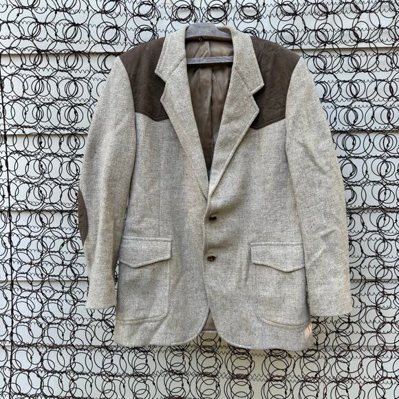 Pendleton 42L Rancher Western Yoke Suede Wool Tweed Dress Jacket Blazer Suit - Picture 1 of 12